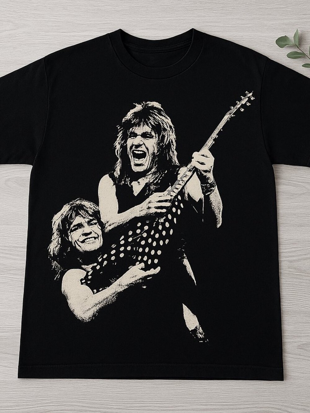 Black Vintage Rock Guitarist Duo Graphic Tee Metal Music Style Shirt
